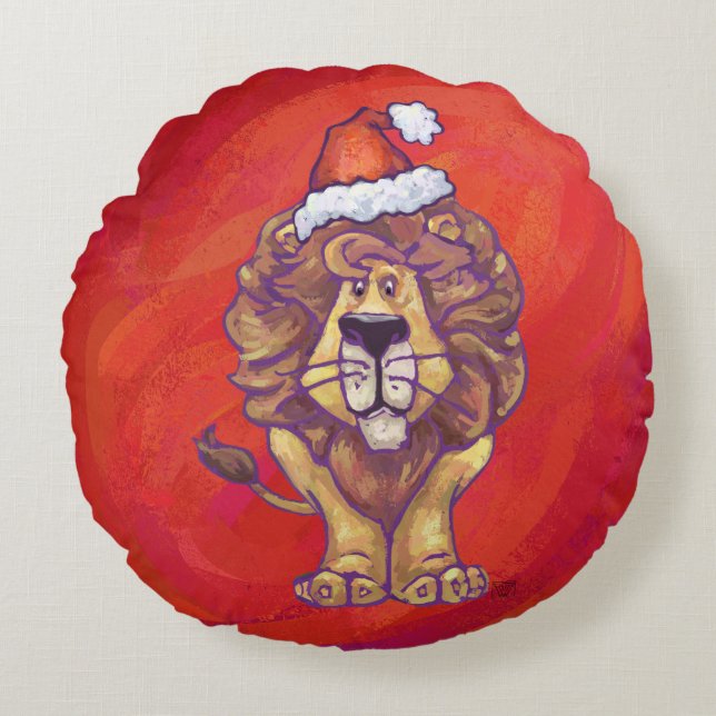 Coussins Ronds Noël du lion en rouge (Devant)