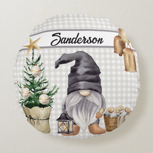 Coussins Ronds Noël Gnome Pays Agritourisme Buffalo Plaid (Devant)