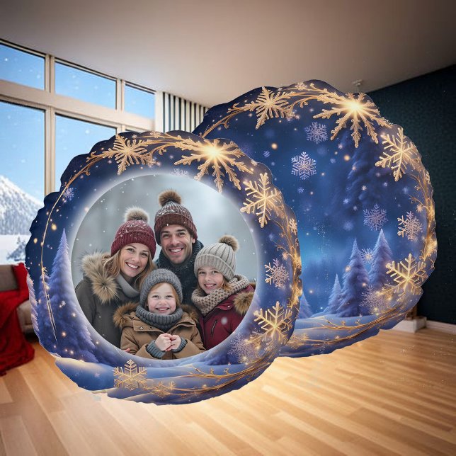 Coussins Ronds Noël magique - flocons de neige dorés, photo (Créateur téléchargé)