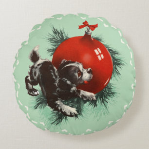 Coussins Ronds Noël rétro mignon rouge marionnette
