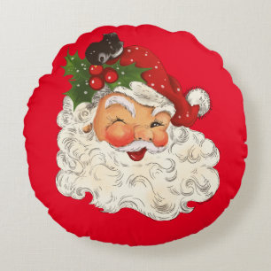 Coussins Ronds Noël vintage Retro Jolly Santa Claus