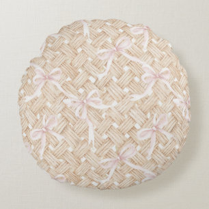 Coussins Ronds Nœuds Rose Pâle Tressé Faux Panier Anniversaire