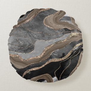 Coussins Ronds Noir Brown marbre Agate or Parties scintillant Gla