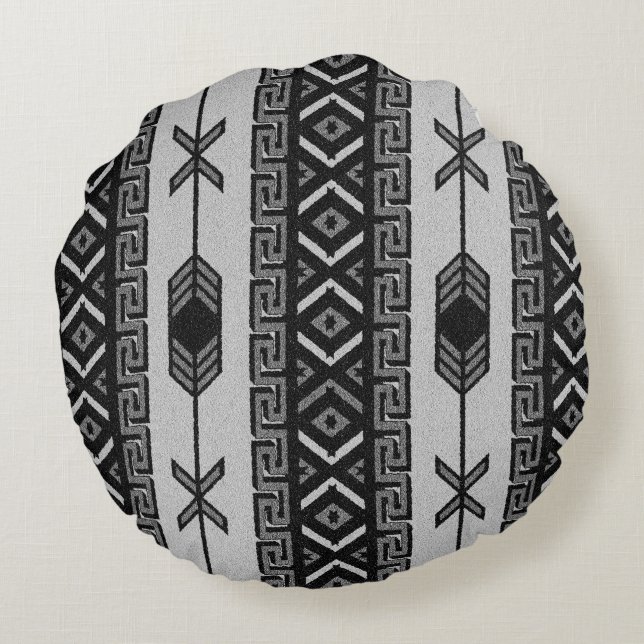 Coussins Ronds Noir Et Blanc Aztec Motif Design Sud-Ouest (Dos)