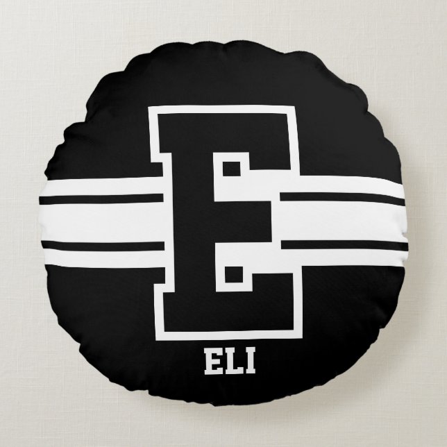 Coussins Ronds Noir et blanc - toutes les lettres de sport (Devant)