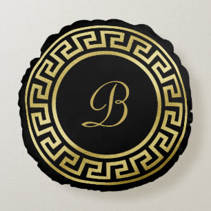 Coussins Ronds Noir principal grec de monogramme de parties