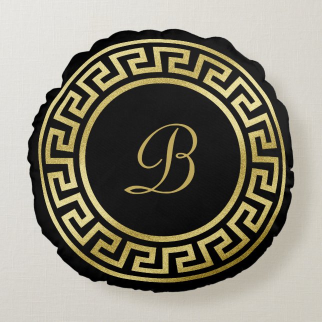 Coussins Ronds Noir principal grec de monogramme de parties (Devant)