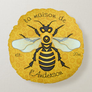 Coussins Ronds Nom de famille français élégant d'abeille de ni