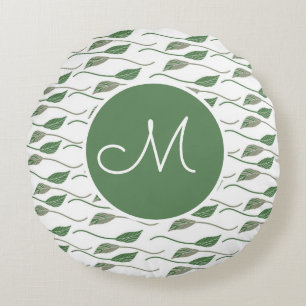 Coussins Ronds Nom de motif dessiné à la main de verdure de feuil