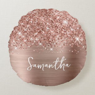 Coussins Ronds Nom de script Glam Rose Gold Pailleté