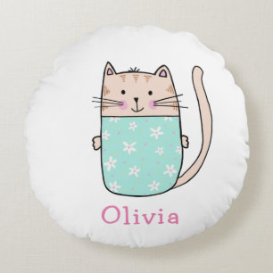 Coussins Ronds Nom des filles chats mignonnes
