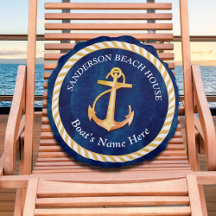 Nom du bateau nautique Ancre corde Marine bleu jau