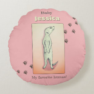 Coussins Ronds Nom du bébé Meerkat Peach Rose doux personnalisé