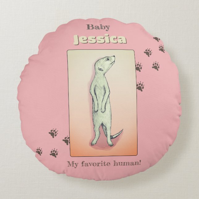 Coussins Ronds Nom du bébé Meerkat Peach Rose doux personnalisé (Devant)
