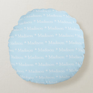 Coussins Ronds Nom personnalisable bleu clair blanc double face