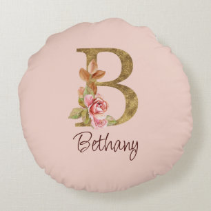 Coussins Ronds Nom personnalisé Blush Rose dorée Lettre B