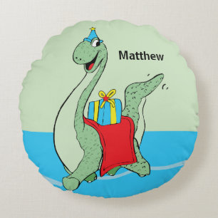 Coussins Ronds Nom Personnalisé, Garçon, Dinosaure Anniversaire