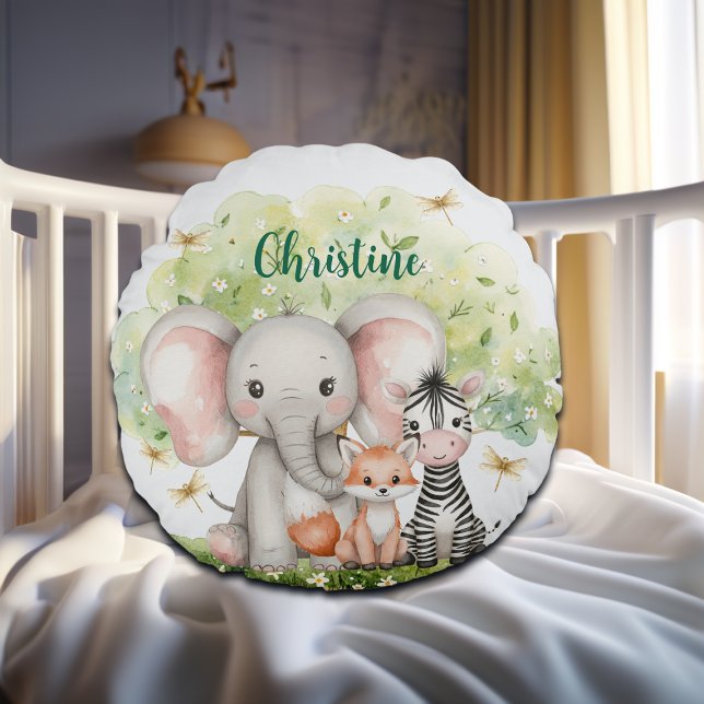 Coussins Ronds Nom personnalisé Jungle Animaux libellules (Créateur téléchargé)