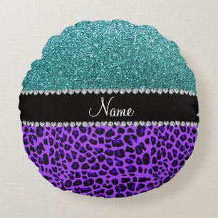 Coussins Ronds Nom personnalisé leopard violet parties scintillan