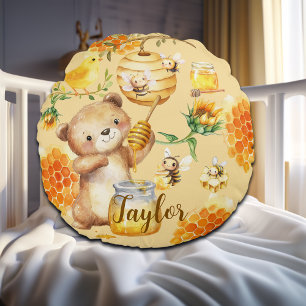 Coussins Ronds Nom personnalisé Miel Ours Abeilles