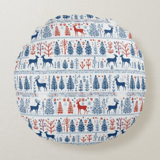 Coussins Ronds Nordic Folk Motif Noël hiver Wonderland