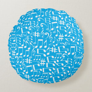 Coussins Ronds Notes de musique blanches dansantes Amateurs de mu