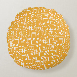 Coussins Ronds Notes de musique de couleur terre chaude ocrée dor