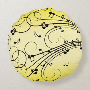Coussins Ronds Notes de musique fantaisie jaune