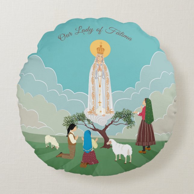 Coussins Ronds Notre-Dame de Fatima et les trois bergers (Devant)