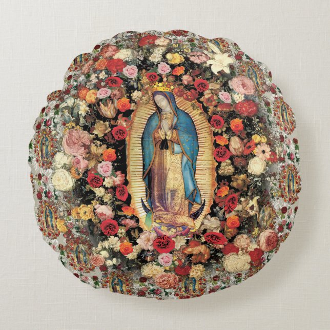 Coussins Ronds Notre-Dame de Guadalupe Vierge Marie Saint catholi (Devant)