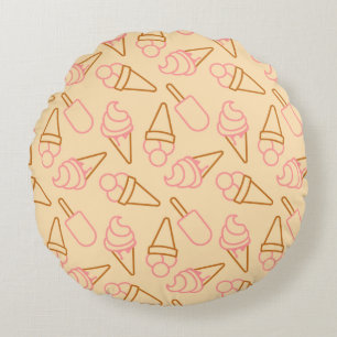 Coussins Ronds Nourriture d'été mignonne avec contours de glace e