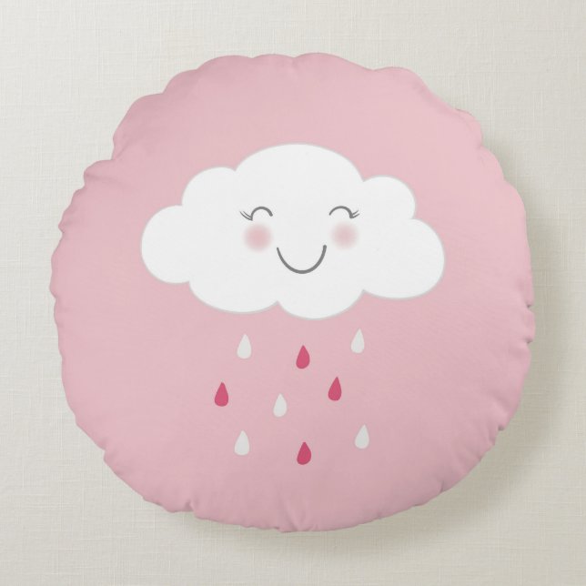 Coussins Ronds Nuage et gouttes de pluie Pink Baby (Devant)