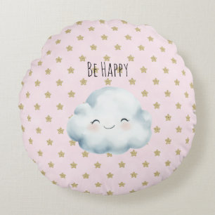Coussins Ronds Nuage Rose Bonheur Etoiles Dorées