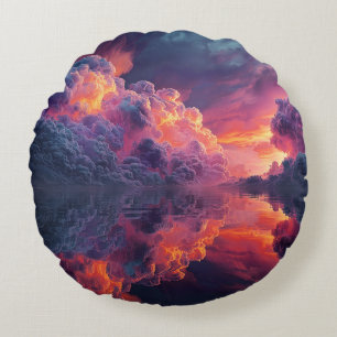 Coussins Ronds Nuages de coucher de soleil surréalistes réfléchis