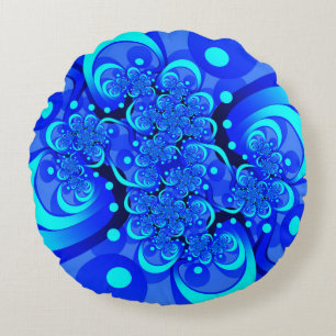 Coussins Ronds Nuances de bleu Art fractal abstrait moderne