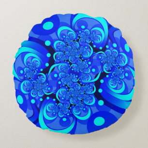 Coussins Ronds Nuances de bleu Art fractal abstrait moderne
