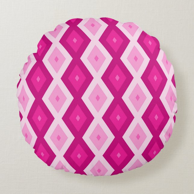 Coussins Ronds Nuances de motif de diamant fuchsia (Devant)