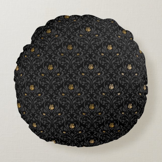 Coussins Ronds Nursery gothique Noir Rose Damask (Devant)