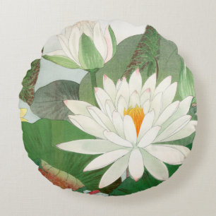 Coussins Ronds Nymphaea lotus, gravure sur bois japonaise, 1917