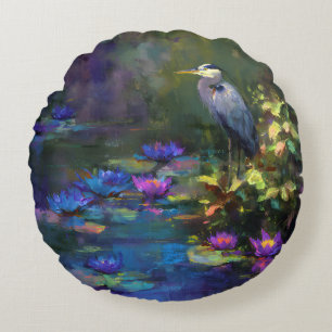 Coussins Ronds Nymphéa enchanté de l'étang Nature Aquarelle