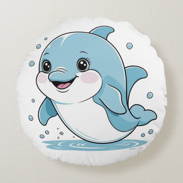 Coussins Ronds Ocean Friends Cute Sea Creatures Dolphin  (Devant)