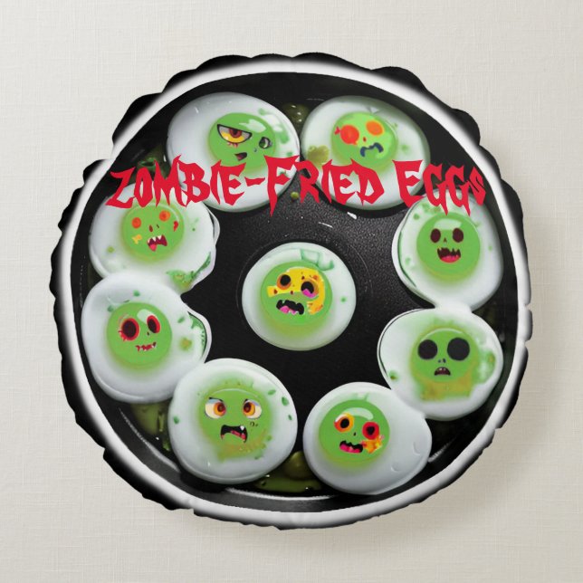 Coussins Ronds OEufs au plat de zombie (Devant)