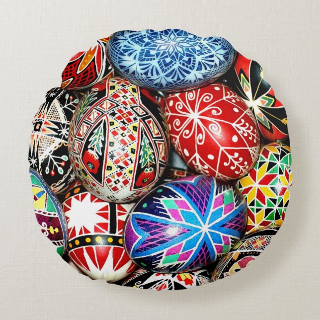 Coussins Ronds OEufs de Pâques ukrainiens (Devant)
