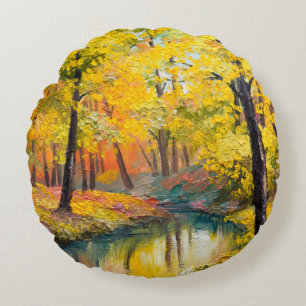 Coussins Ronds oil painting on canvas - autumn forestpaint,oil,ar