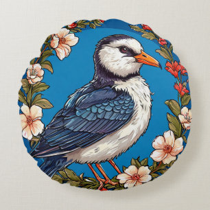 Coussins Ronds Oiseau Coloré avec Cadre Floral