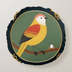 Coussins Ronds Oiseau coloré dans une œuvre d'art encadrée ornée
