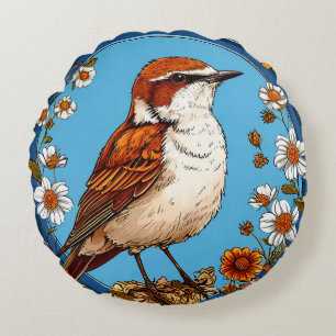 Coussins Ronds Oiseau encadré par des fleurs vibrantes