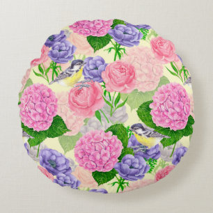 Coussins Ronds Oiseau et fleurs