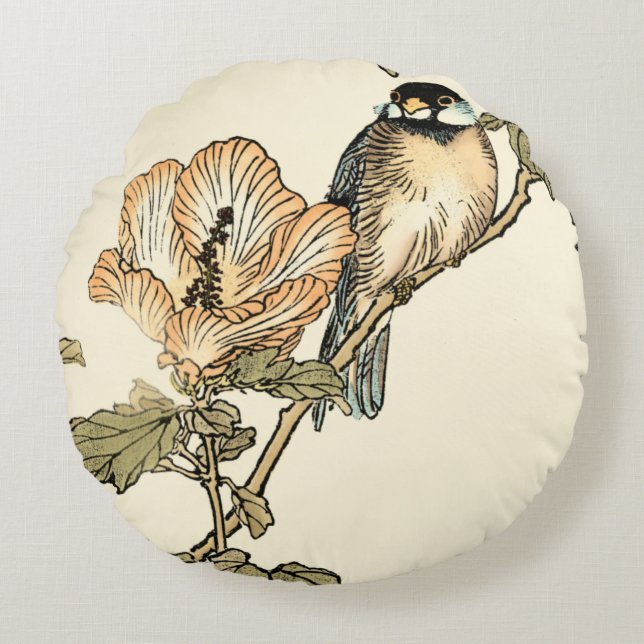 Coussins Ronds Oiseau oriental perché sur la branche (Devant)