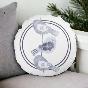 Coussins Ronds Oiseaux bleus nordiques de Noël